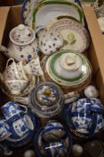 A Booths 'Real Old Willow' part tea service (33 pieces approx), a Coalport 'Revelry' mustard pot,