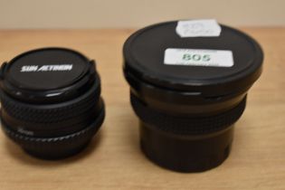 Two Sunactinon lenses, an Auto MC 1:2,8 28mm and a Super Wide Semi Fish eye 0.42X