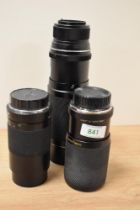 Three lenses. A Sun Auto Zoom 1:3,8 70-140, a Sun 1:4,5 80-200mm and a Takumar Zoom 1:4,5 85-210mm