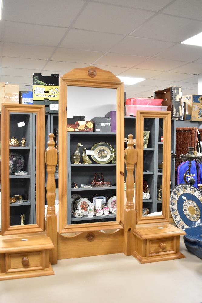 A pine dressing table mirror, having two drawers to base. - Image 2 of 2