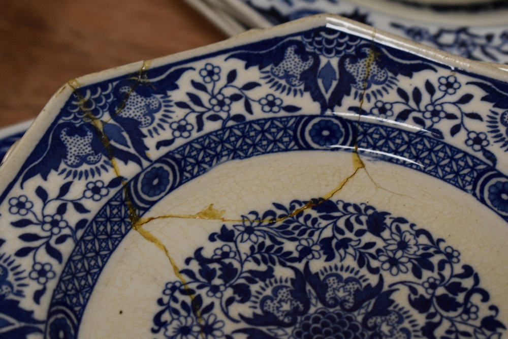A collection of late 19th century Mintons 'Denmark' blue and white plates of hexagonal form, some - Image 3 of 3