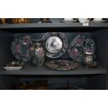 A collection of Chinese hand painted Toya ceramics, including plates, vase. Jug etc, having grey