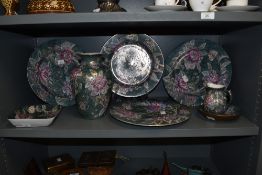 A collection of Chinese hand painted Toya ceramics, including plates, vase. Jug etc, having grey