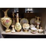 A selection of ivory blush ceramics, including vases, hat pin holder and similar.