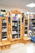 A pine dressing table mirror, having two drawers to base.