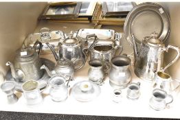 A selection of vintage and antique pewter, including teapot, tankards, some having touch marks and