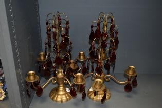 Two Victorian style Laura Ashley candelabras, with red lustres.