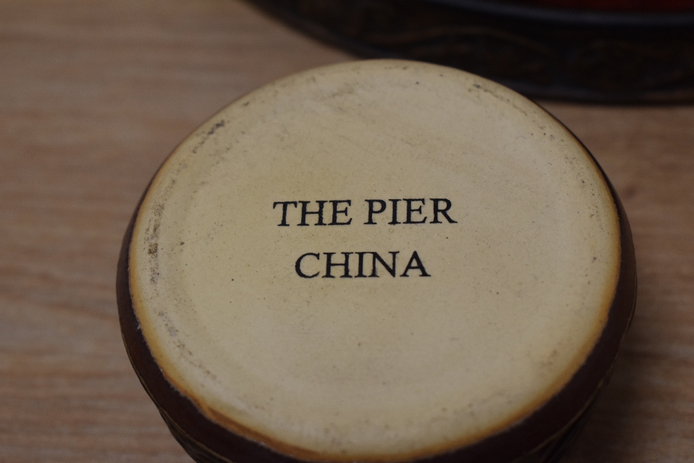 'The pier' Chinese stoneware pottery teapot, tray and cups. - Image 2 of 2