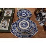 A collection of late 19th century Mintons 'Denmark' blue and white plates of hexagonal form, some
