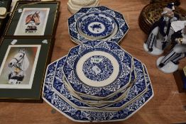 A collection of late 19th century Mintons 'Denmark' blue and white plates of hexagonal form, some