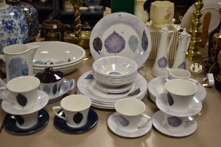 A collection of Portmeirion tableware 'Dusk' by Jo Gorman, cups, saucers, jug, plates and bowls