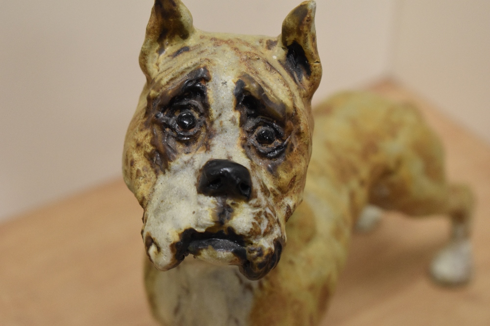 A contemporary studio pottery boxer dog study with mottled earthy toned glaze replicating brindle - Image 2 of 4