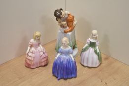 A group of four Royal Doulton bone china figurines, comprising; 'And one for you' H92970, 'Marie'
