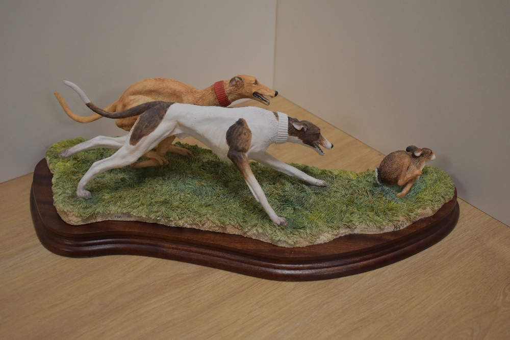 A limited edition Border Fine Arts greyhound racing group, 'Waterloo Chase' B1009, number 100/350,