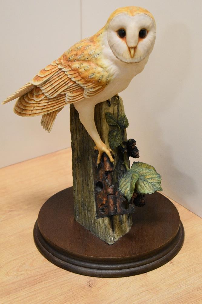 A Border Fine Arts ornithological/ bird 'Barn Owl' RB15, model perched on gatepost on circular - Image 2 of 3