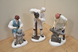 A group of three Royal Doulton bone china Williamsburg figures, comprising; 'Blacksmith' H2240, 'The