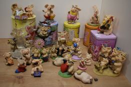 A collection of twenty three 'Piggin' comical and anthropomorphic pig figures, by David Corbridge,