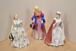 Three Royal Doulton bone china figurines, comprising; 'Carolyn' HN2112, 'Bess' HN2002, And '