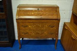 A reproduction Italian style bureau with inlay effect decoration, dimensions approx. W92 H100 D43cm