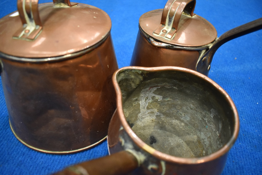Three antique copper chocolate/milk pans - Image 3 of 5
