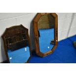 Two vintage oak framed mirrors, width approx 61 and 74cm