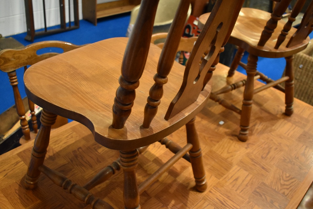 A vintage style farmhouse kitchen table and set of six (four plus two) chairs, table approx. 150 x - Image 6 of 7