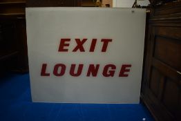 A vintage Perspex sign, 'Exit, Lounge'. H 79 W 94cm.