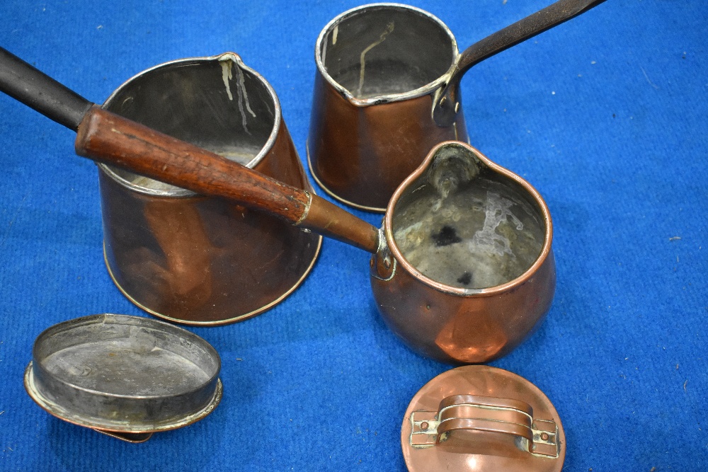 Three antique copper chocolate/milk pans - Image 2 of 5