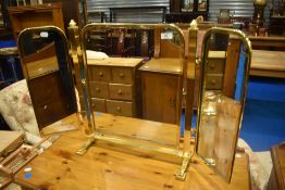 A brass triptych toilet mirror , approx height 54cm