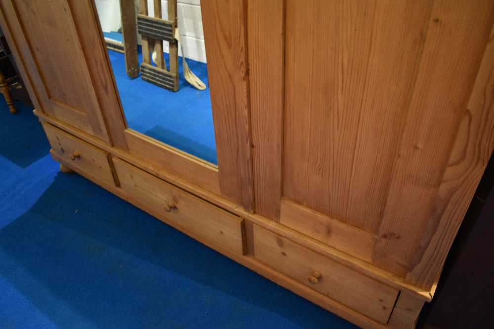 A natural pine mirror door wardrobe, approx H196 W170 D65cm - Image 3 of 4
