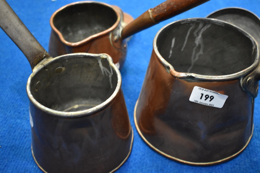 Three antique copper chocolate/milk pans - Image 5 of 5