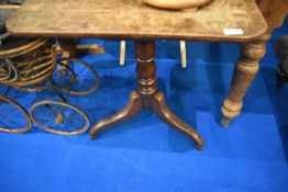 A Victorian pedestal table, on turned column with triple splay legs, dimensions approx 58 x 56cm,