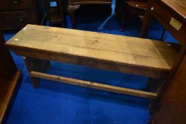 A vintage pine form bench, approx W123cm D30cm H47cm