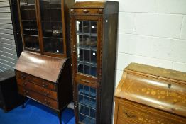 A late 19th or early 20th Century oak end display with leaded glass doors, height approx 163cm