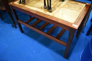 A vintage teak and tile top coffee table, approx 90 x 50 x 56cm