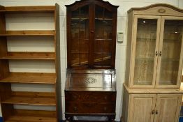 An early 20th Century oak bureau bookcase, approx dimensions. H205cm W79cm D44cm