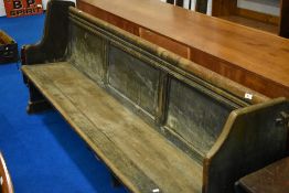 A traditional stained frame church pew, length approx. 234cm