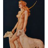20th Century, coloured print, A Renaissance style print of the Roman goddess and huntress, Diana,