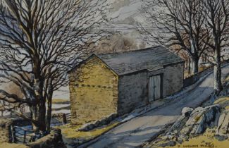 *Lake District Interest - James Ingham Riley (20th Century), watercolour, 'Barn At Harry Place',