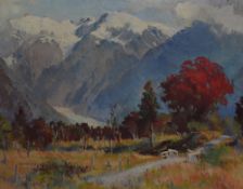 After Ruth D. Browne (1905-2002, New Zealand), coloured print, Title Unknown - A mountain