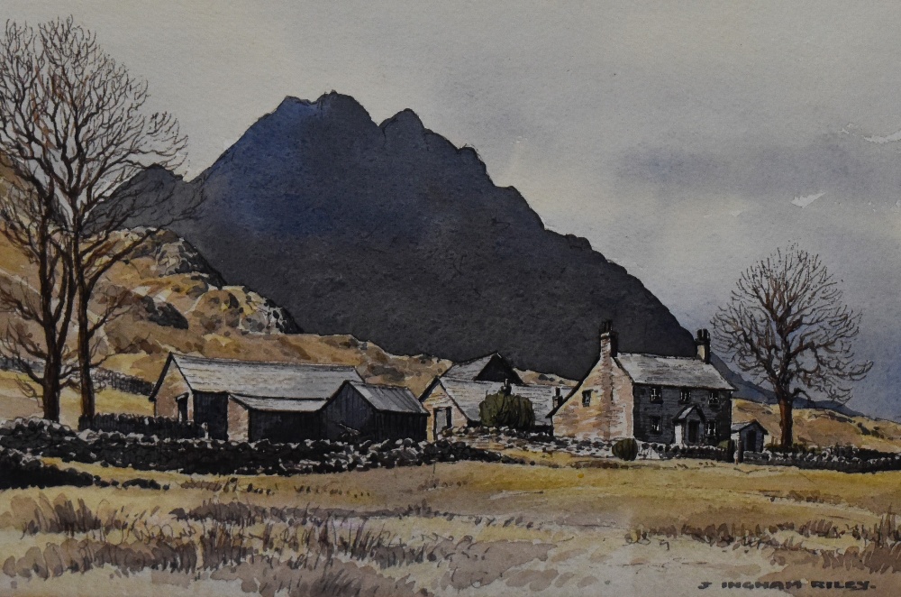 James Ingham Riley (20th Century, British), watercolour, 'Tryfan from Gwern Gof Isaf', Snowdonia,