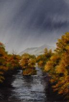 *Local Interest - E.Bennett (20th Century), gouache, An autumnal river landscape, the River Greta in