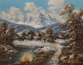 Artur Franke (20th Century, German), oil on canvas, Four continental and seasonal landscapes,