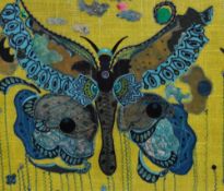 Artist Unknown (20th Century), mixed media, Four embroidered butterfly arrangements, three framed
