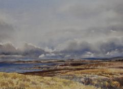 James Ingham Riley (20th Century), watercolour, 'NW Scotland', a bleak lochan scene in the