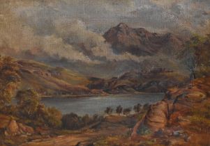 19th Century, oil on canvas, Two traditional mountain landscapes with lakes to the foreground,