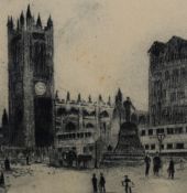 After Walter Edwin Law (1865-1942, British), monochrome etchings, Seven etchings of architectural