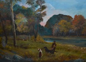 19th/20th Century School, oil on canvas, A hunting and gundog scene, signed 'Rouda' indistinctly