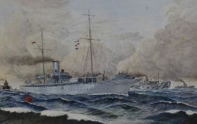 Oswald Franklin Pennington (1885-1953, British), gouache, Two portrayals of Destroyer boats - HM