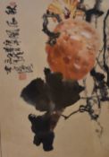 20th Century Chinese School, watercolour, A fruiting branch, framed, mounted, and under plastic, me